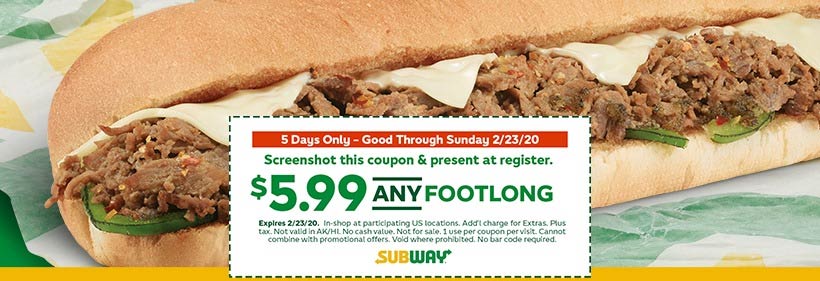 Subway coupons & promo code for [October 2022]