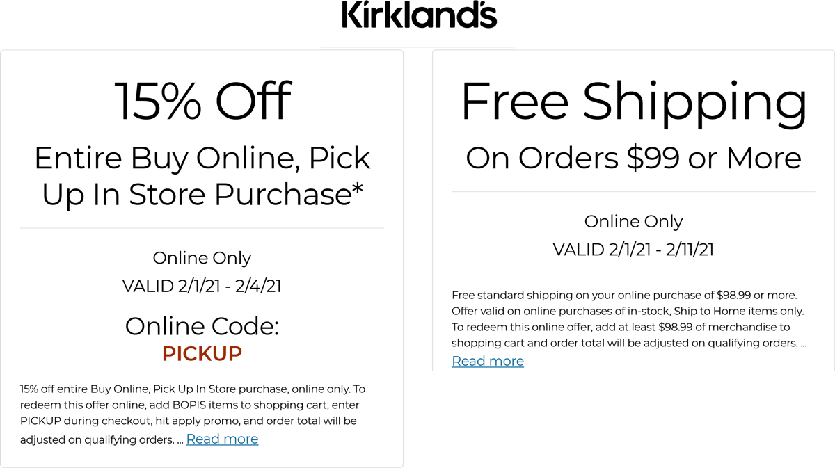 Kirklands stores Coupon  15% off in-store pickup at Kirklands via promo code PICKUP #kirklands 