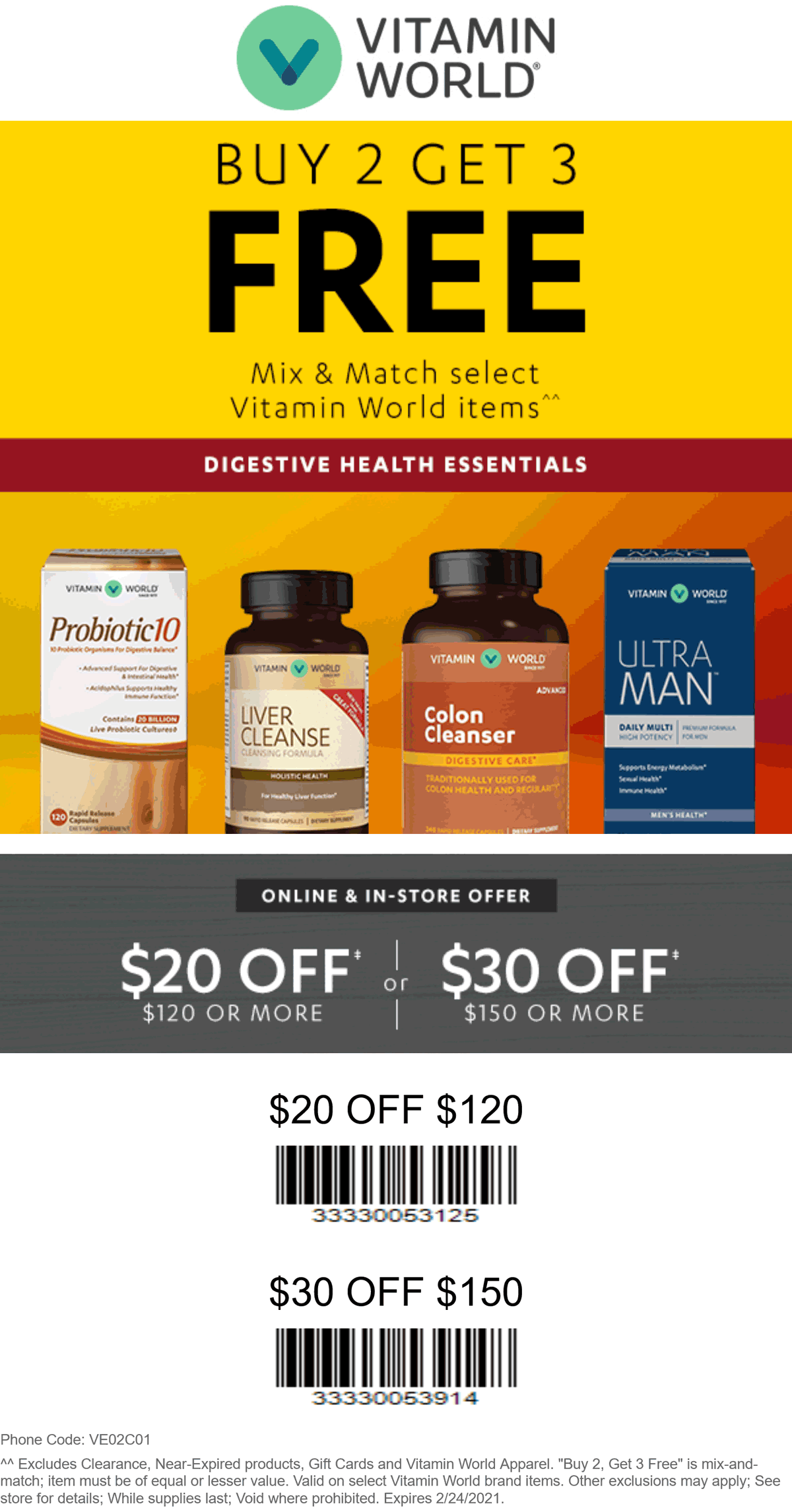 Vitamin World stores Coupon  $20 off $120 & more at Vitamin World, or online via promo code VE02C01 #vitaminworld 