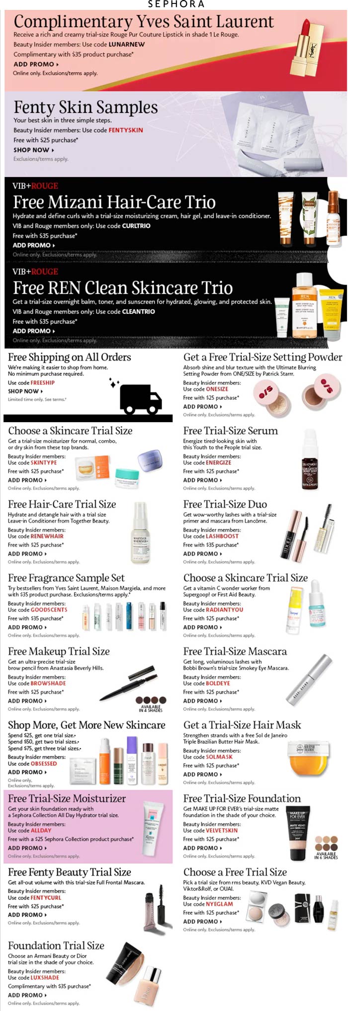 Sephora stores Coupon  Various free trial packs online at Sephora #sephora 
