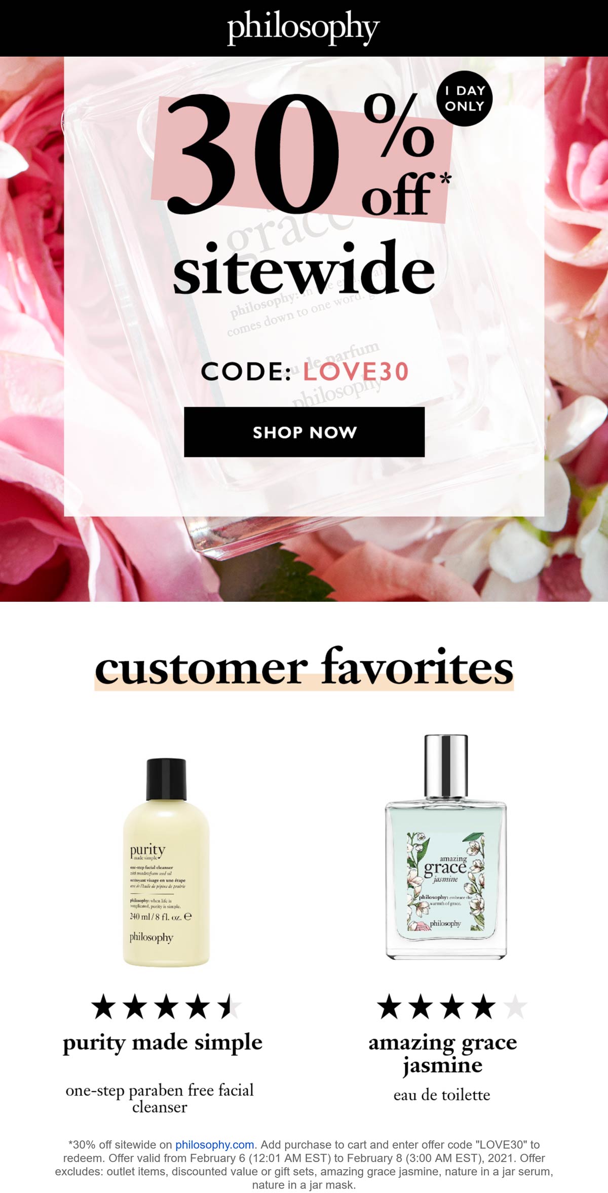 Philosophy stores Coupon  30% off everything online at Philosophy cosmetics via promo code LOVE30 #philosophy 