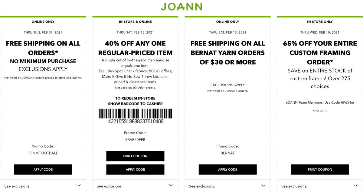 Joann stores Coupon  40% off a single item at Joann, or online via promo code SAVE40FEB #joann 