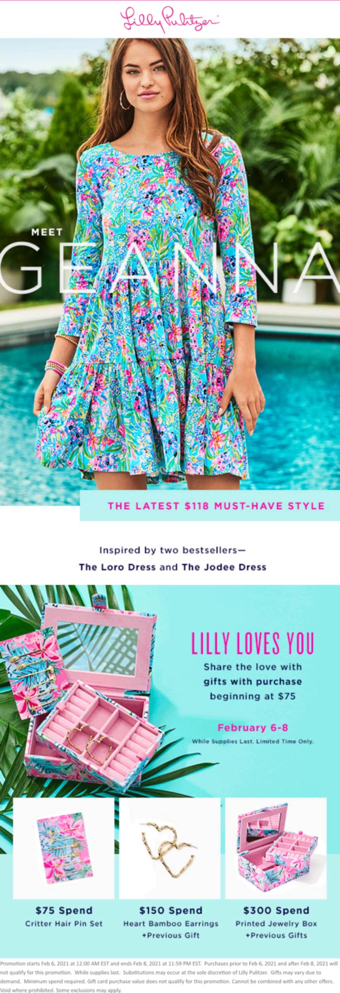Lilly Pulitzer stores Coupon  Free hair pin set, earrings & jewelry box with $75-$300 spent at Lilly Pulitzer #lillypulitzer 