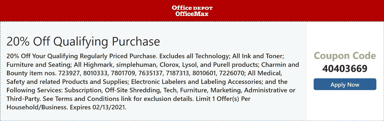 Office Depot stores Coupon  20% off online at Office Depot OfficeMax via promo code 40403669 #officedepot 