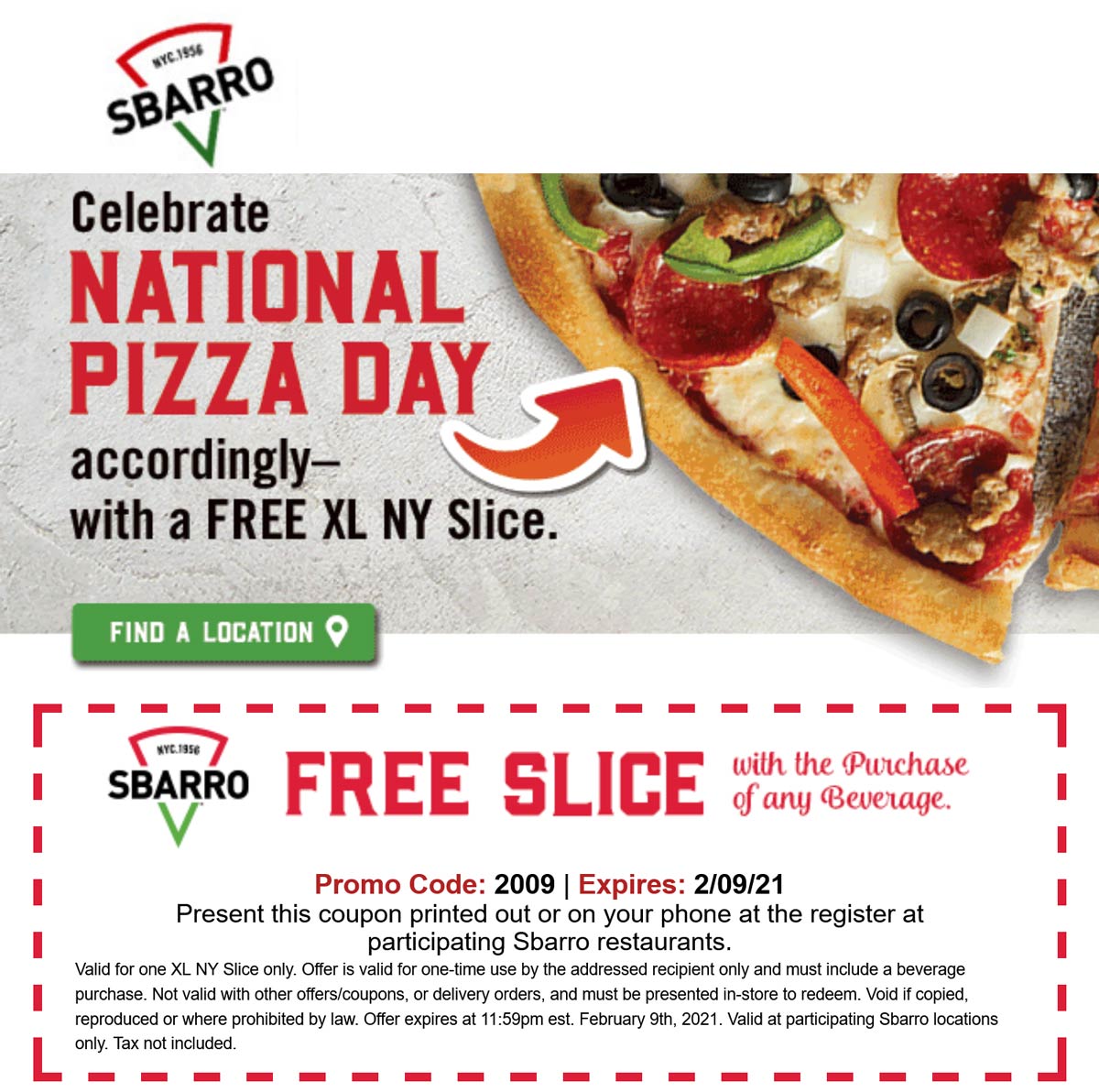 Sbarro restaurants Coupon  Free slice of pizza with your drink at Sbarro #sbarro 