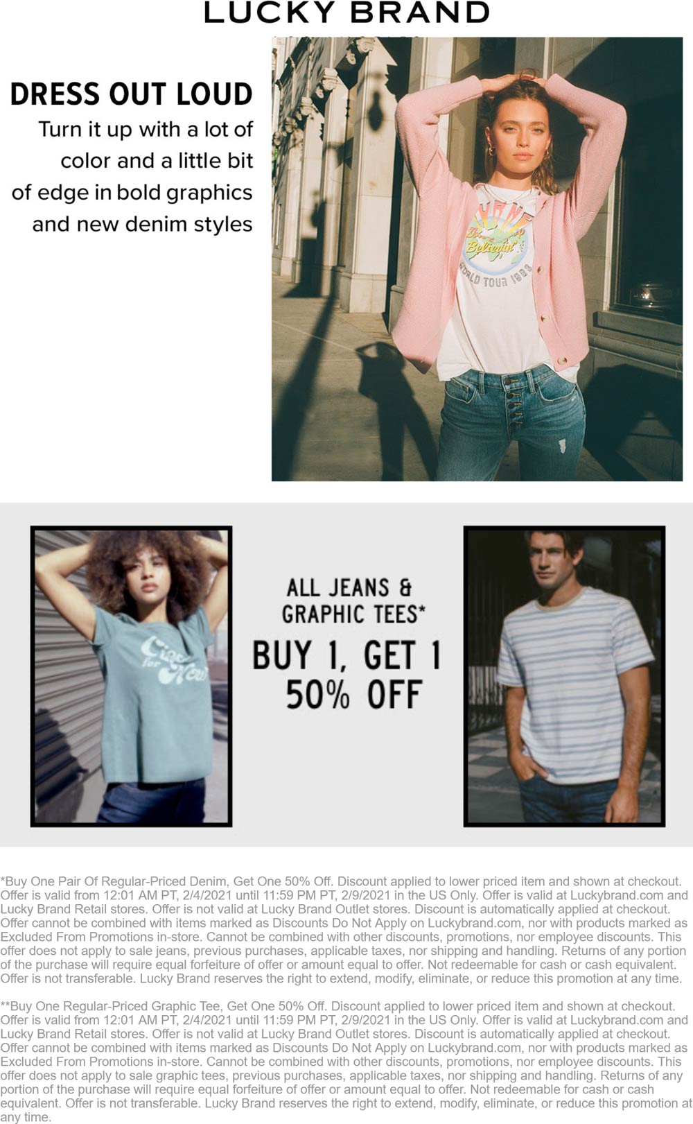 Lucky Brand stores Coupon  Second jeans or shirt 50% off today at Lucky Brand, ditto online #luckybrand 