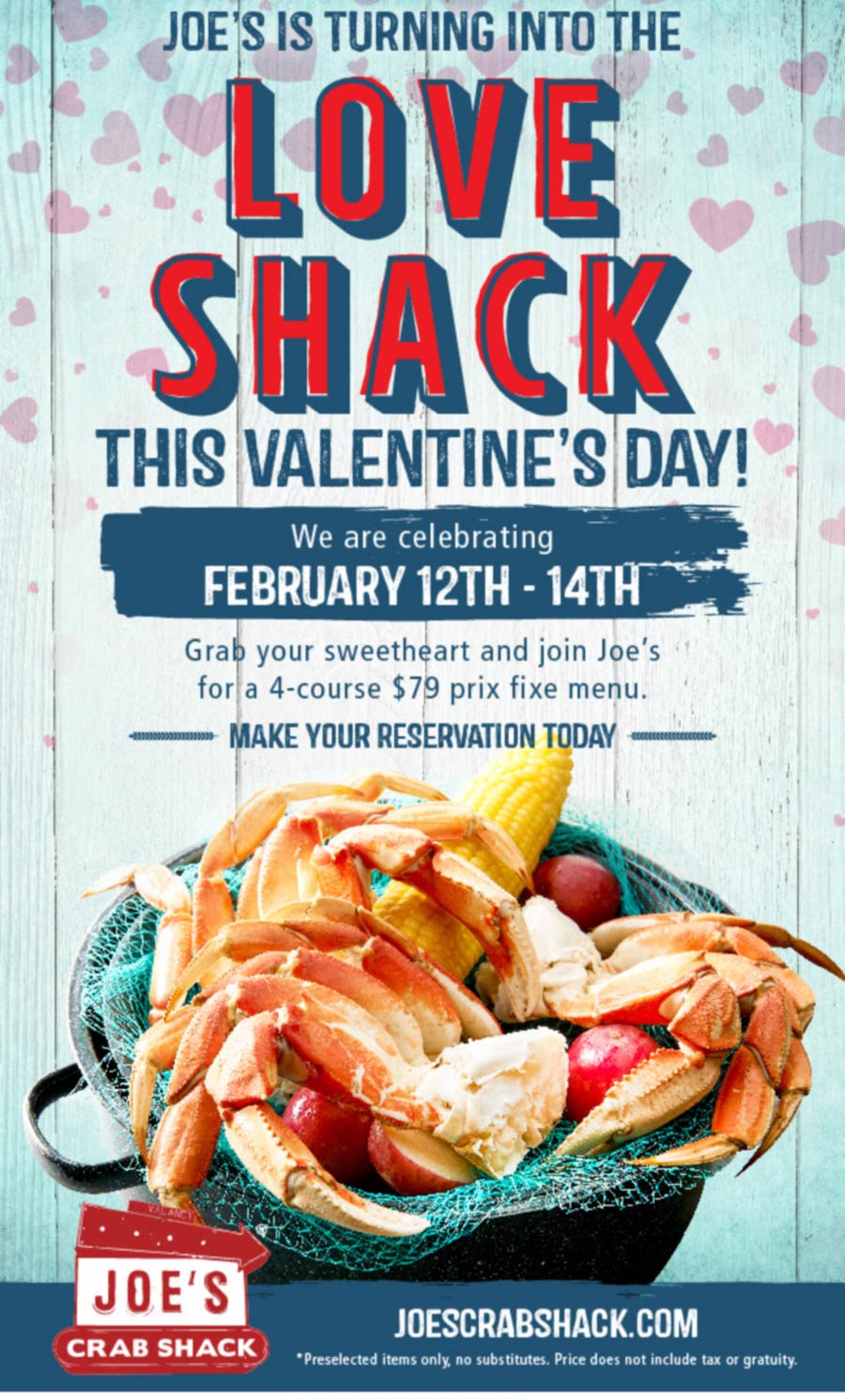 Joes Crab Shack restaurants Coupon  4-course $79 prix fixe Valentines menu at Joes Crab Shack restaurants #joescrabshack 
