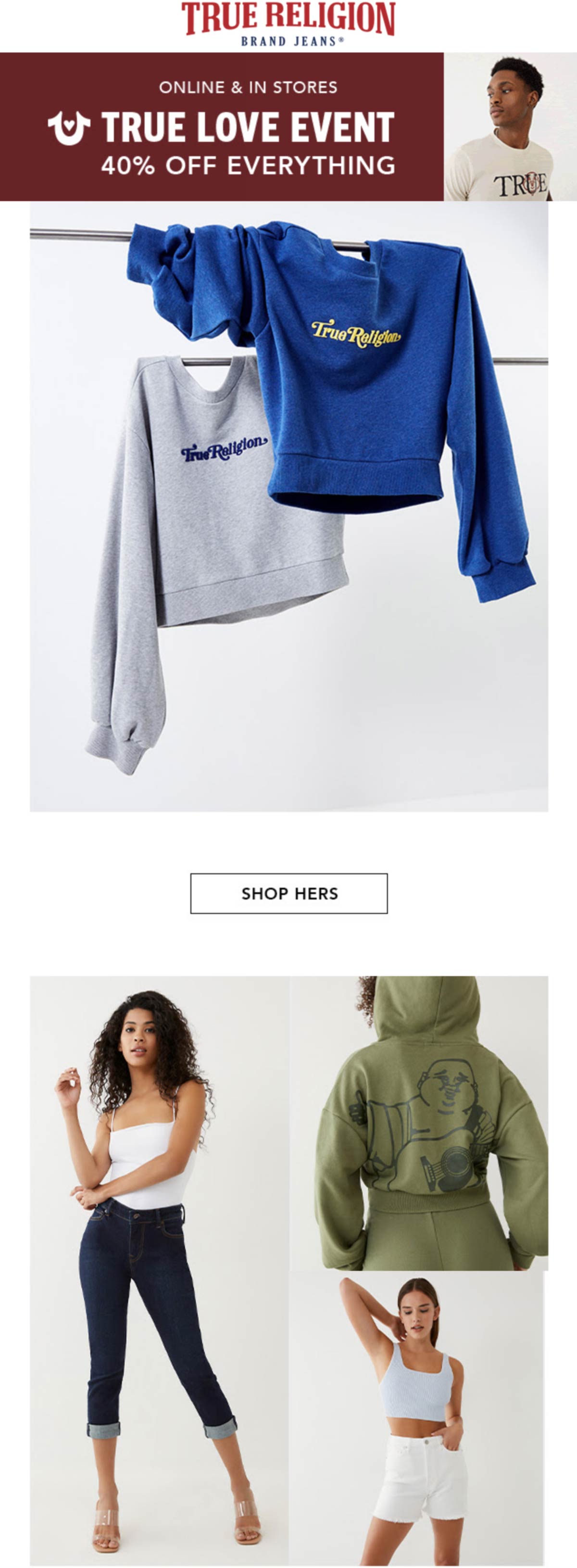 True Religion stores Coupon  40% off everything at True Religion, ditto online #truereligion 