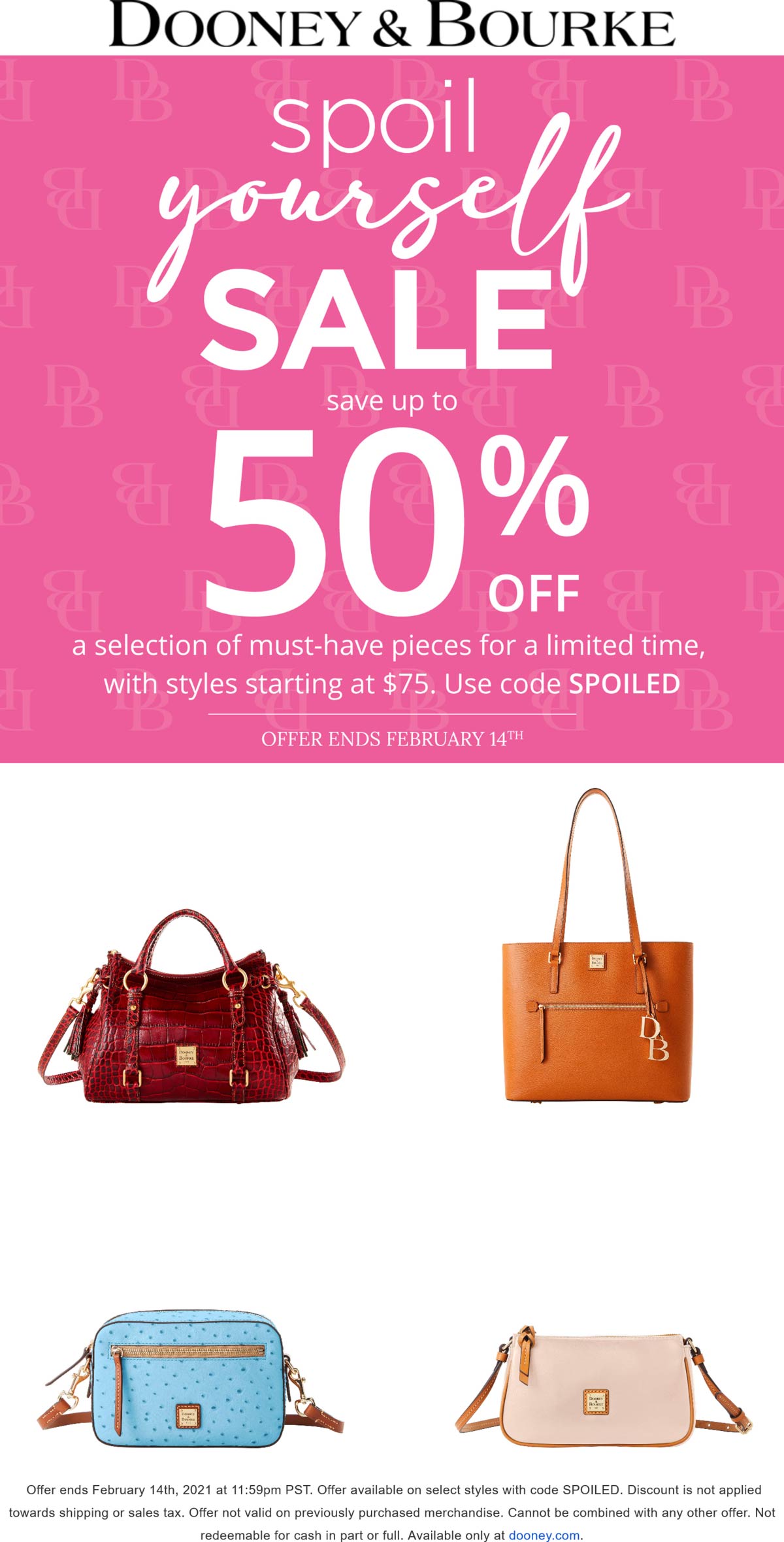 50 off various bags starting 75 at Dooney & Bourke via promo code