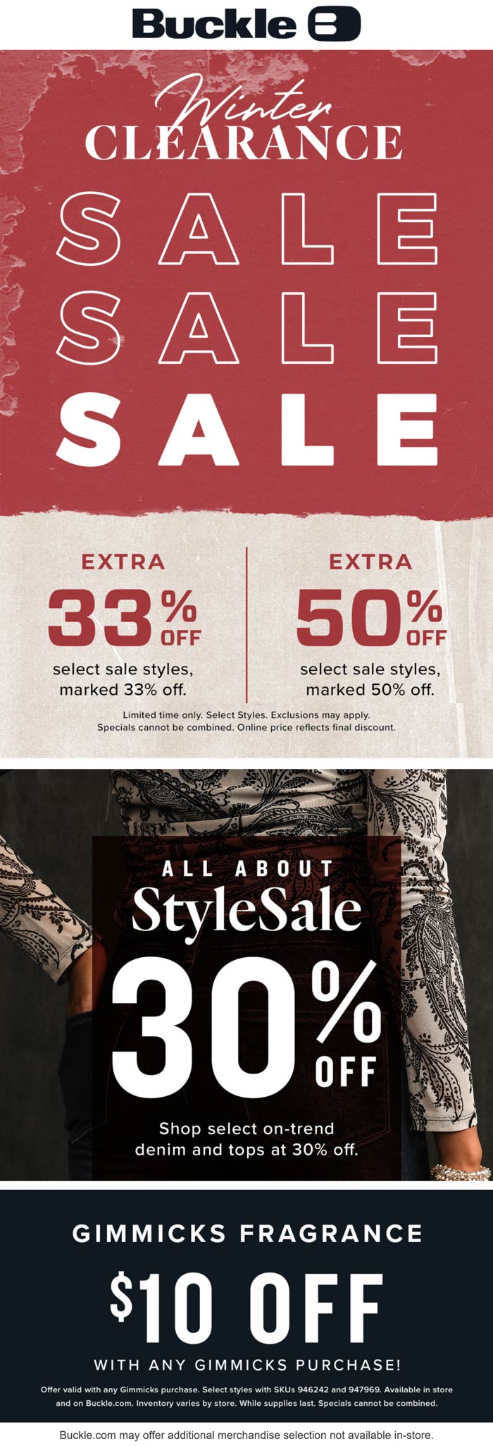Buckle stores Coupon  Extra 50% off clearance & more at Buckle, ditto online #buckle 
