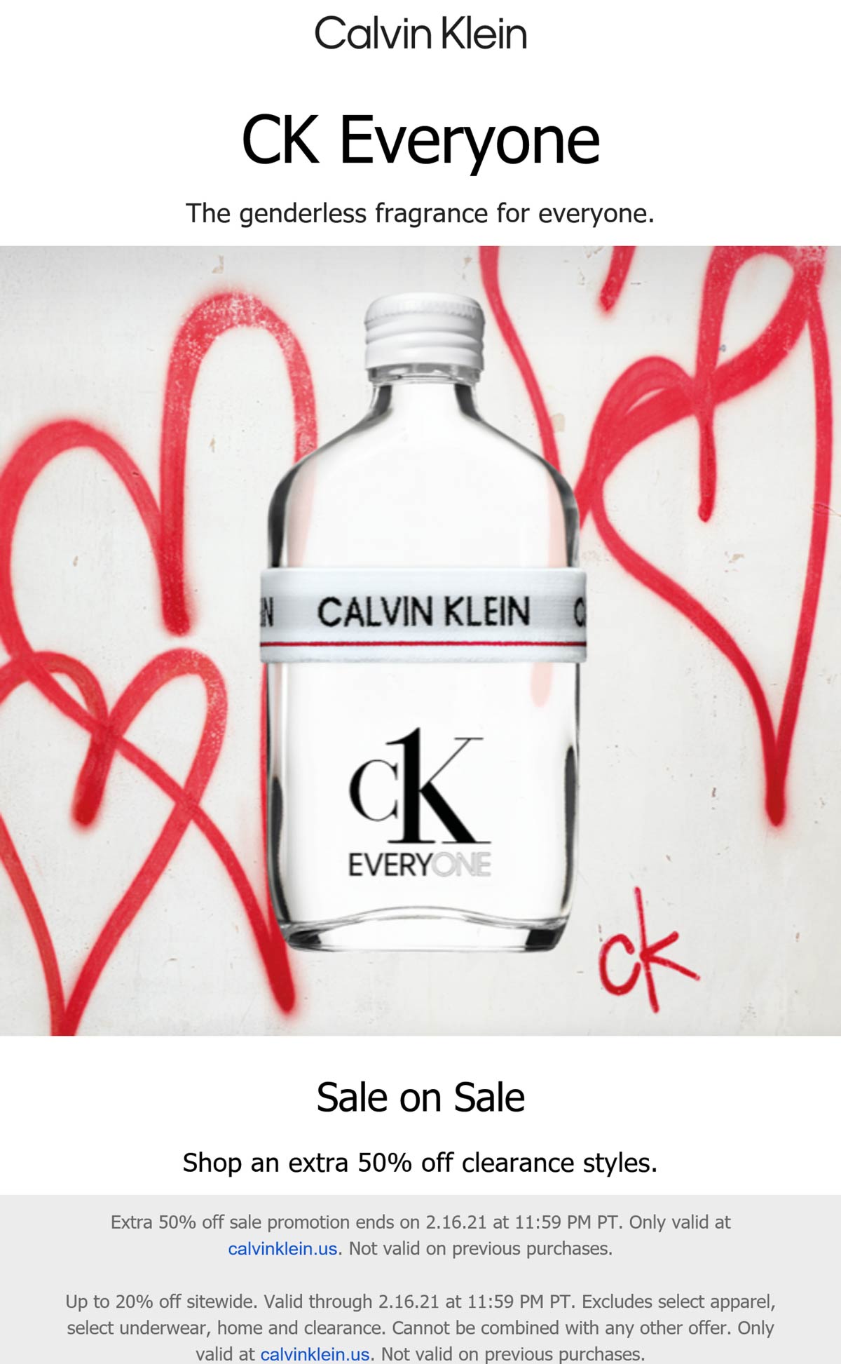 Extra 50 off clearance styles online at Calvin Klein calvinklein