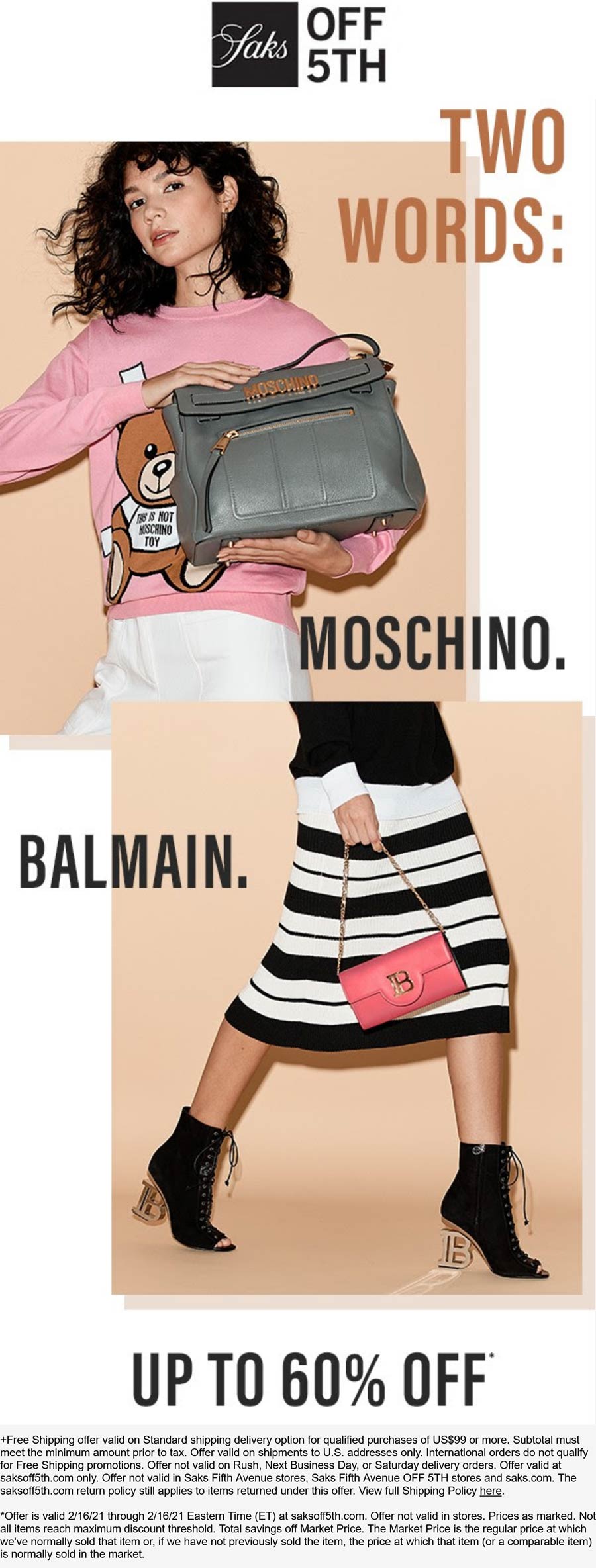 OFF 5TH stores Coupon  60% off various Moschino & Balmain online today at Saks OFF 5TH #off5th 