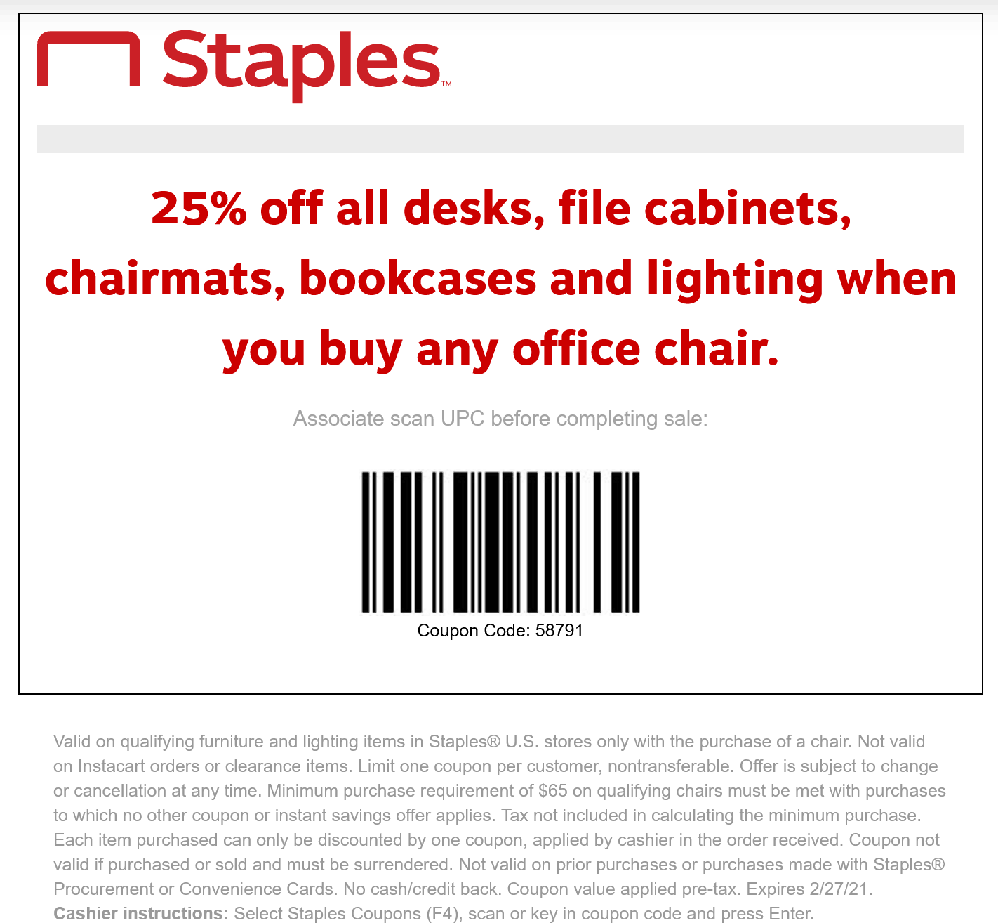 Staples stores Coupon  25% off office furniture with your chair at Staples #staples 
