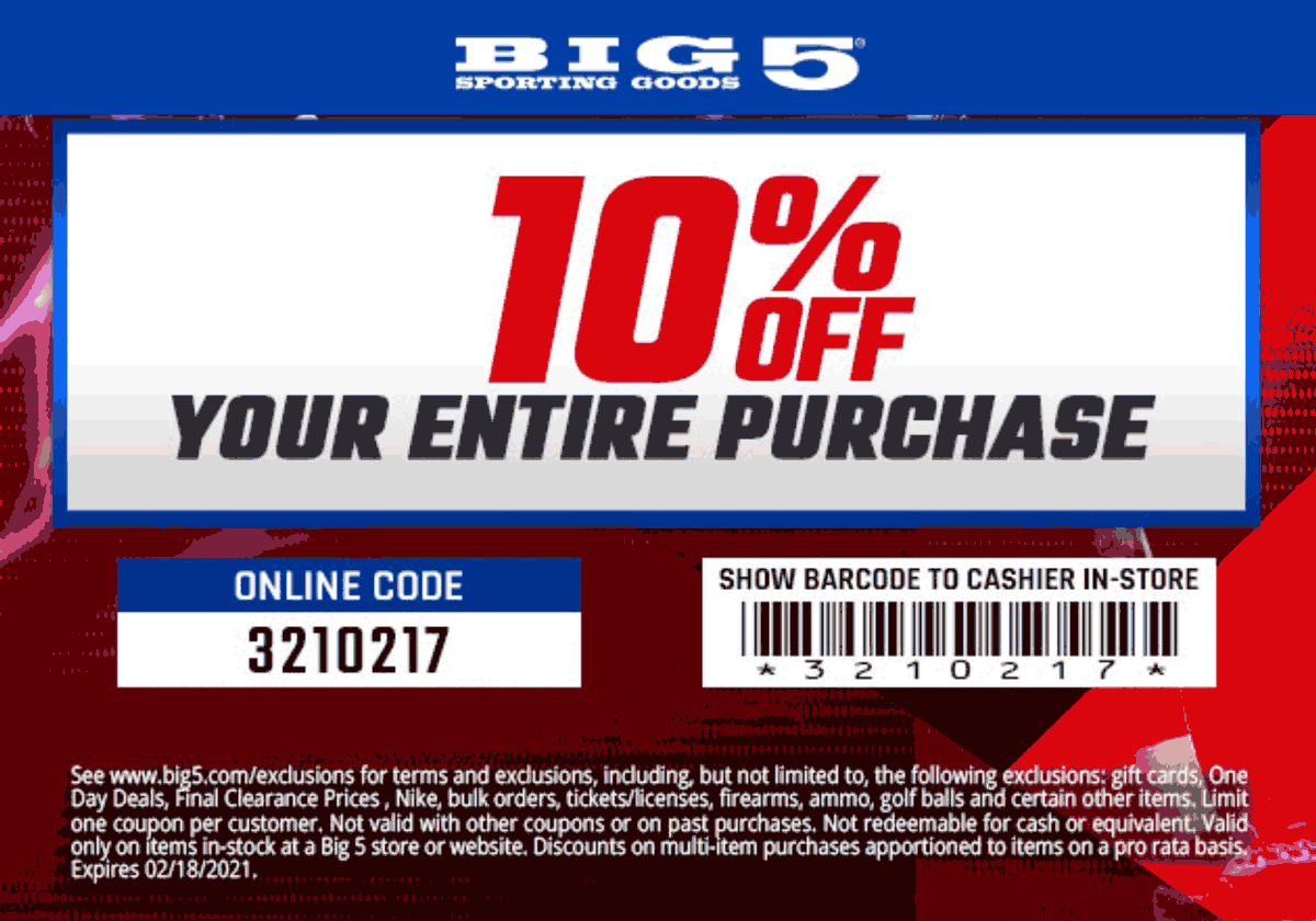 10 Off Everything At Big 5 Sporting Goods Or Online Via Promo Code 10 Off Everything At Big 5 Sporting Goods Or Online Via Promo Code