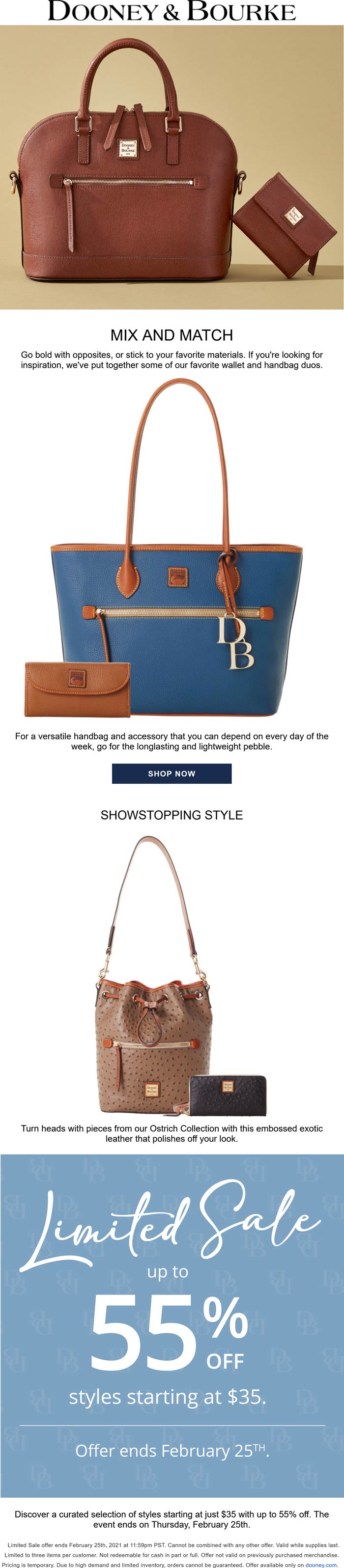 Dooney & Bourke stores Coupon  Starting at $35 sale going on at Dooney & Bourke online #dooneybourke 