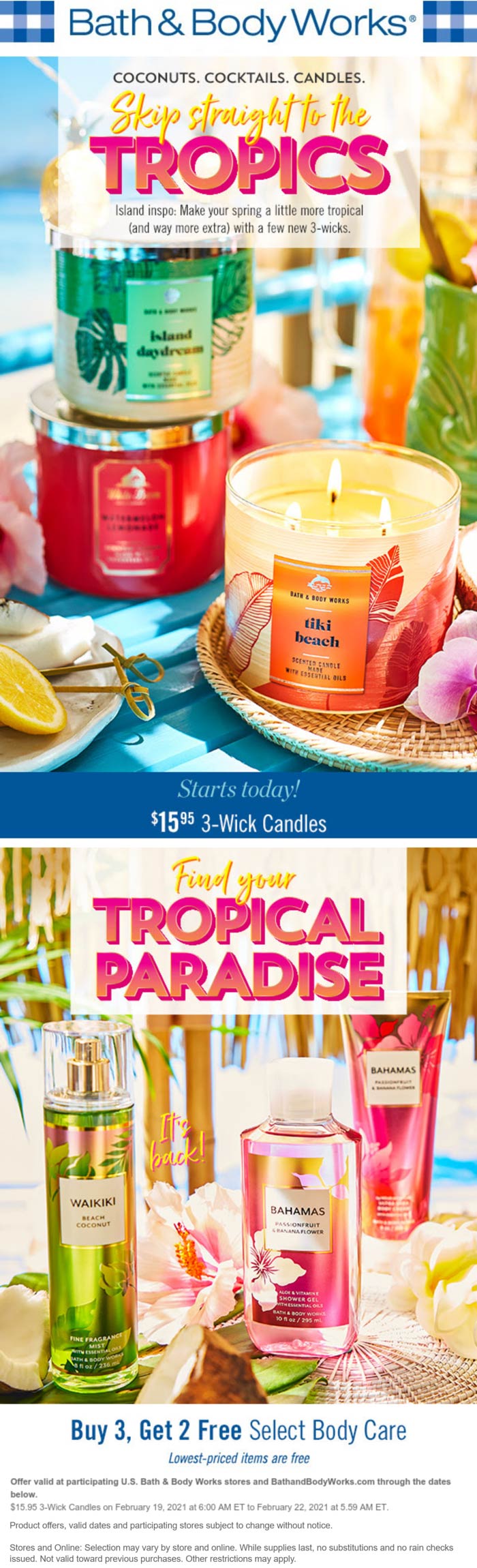 Bath & Body Works stores Coupon  5-for-3 on body care at Bath & Body Works, ditto online #bathbodyworks 