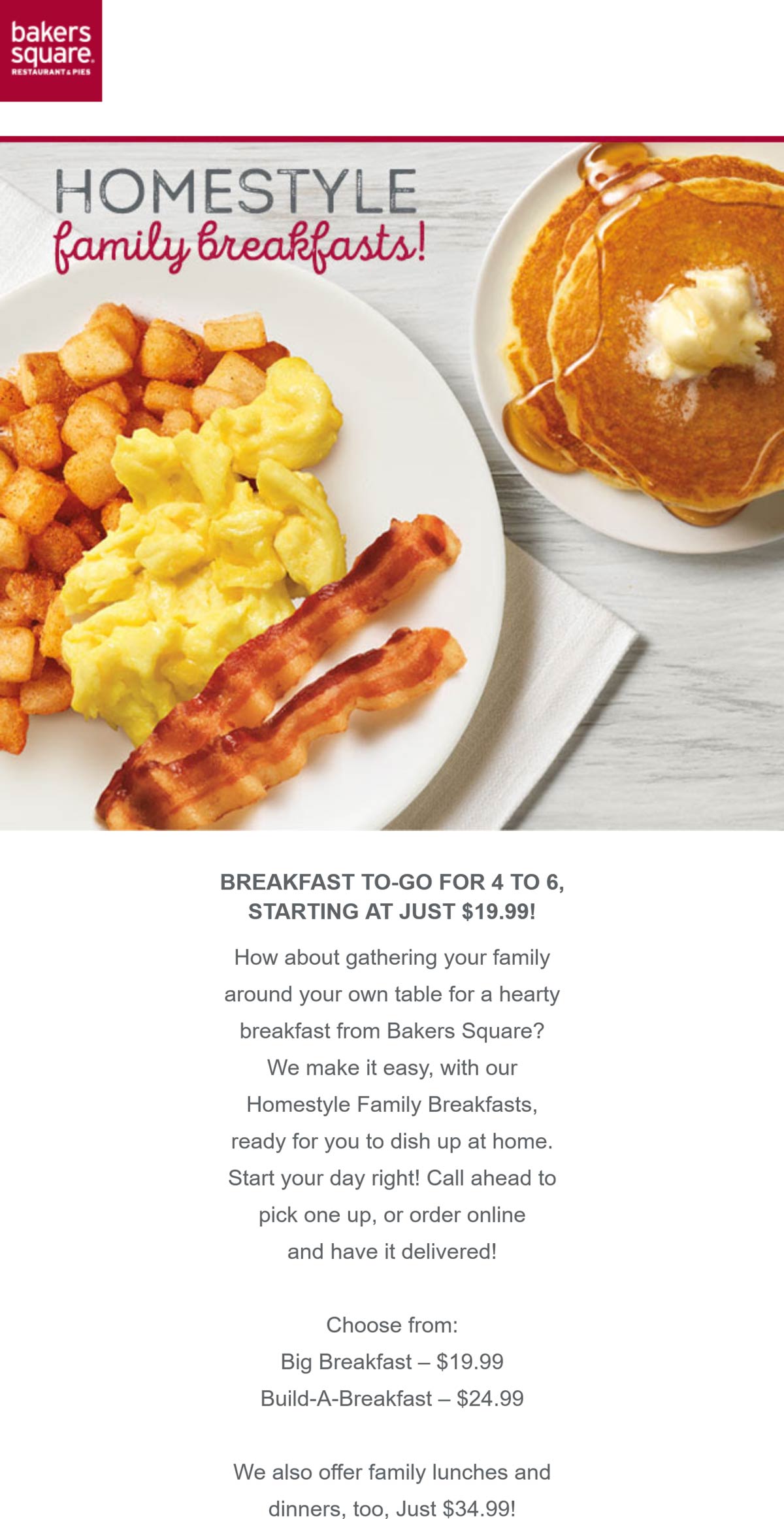 Bakers Square restaurants Coupon  Breakfast for 4 delivered starting $20 at Bakers Square #bakerssquare 