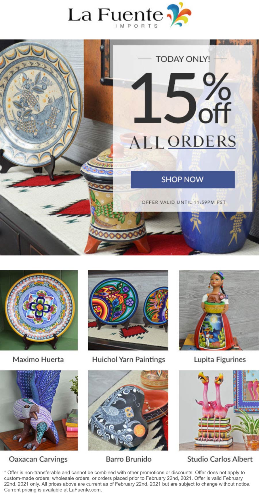 La Fuente Imports stores Coupon  15% off today at La Fuente Imports #lafuenteimports 