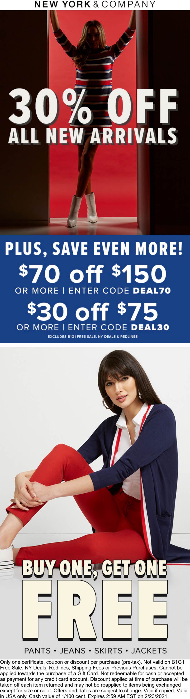 New York & Company stores Coupon  Second item free & more today at New York & Company via promo code DEAL30 #newyorkcompany 