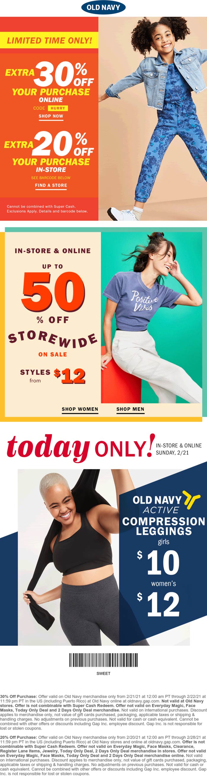 Old Navy stores Coupon  20% off at Old Navy, or 30% online via promo code HURRY #oldnavy 
