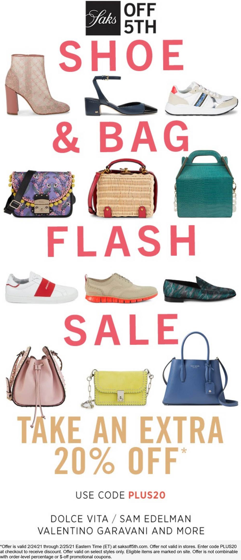 OFF 5TH stores Coupon  Extra 20% off designer bags & shoes online at Saks OFF 5TH via promo code PLUS20 #off5th 