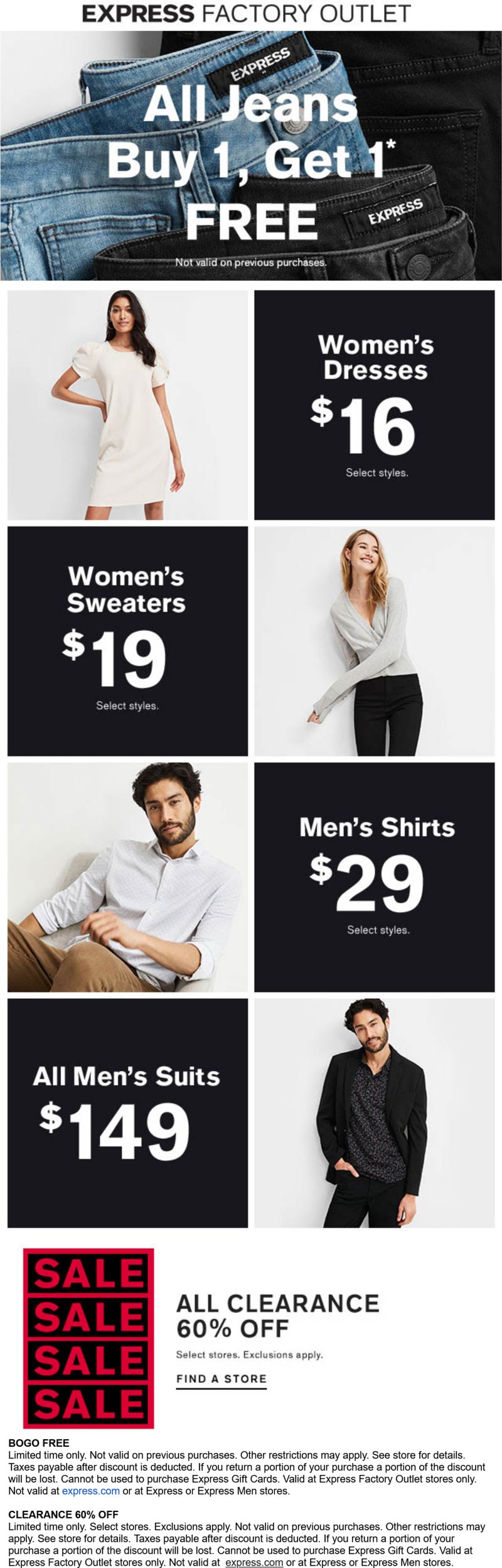 Second jeans free at Express Factory Outlet, ditto online 