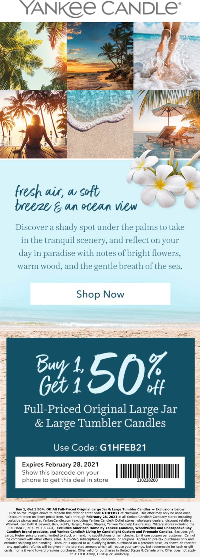 Yankee Candle stores Coupon  Second large tumbler 50% off at Yankee Candle, or online via promo code G1HFEB21 #yankeecandle 