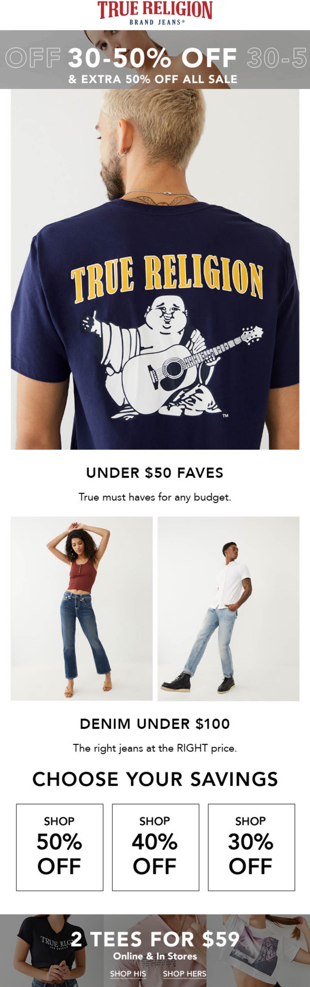 3050 off + extra 50 off all sale items at True Religion 