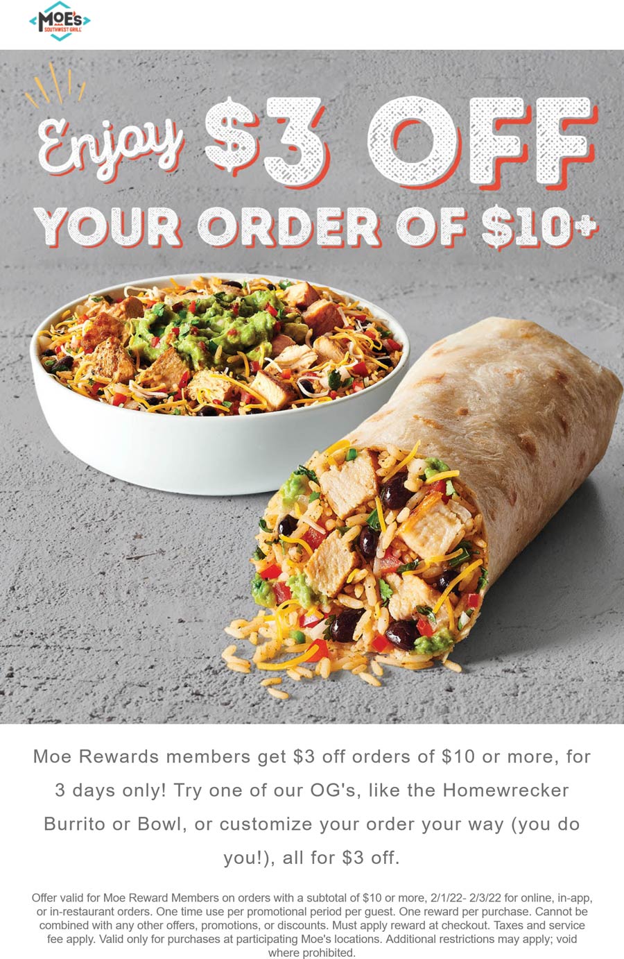 Moes Southwest Grill coupons & promo code for [December 2022]