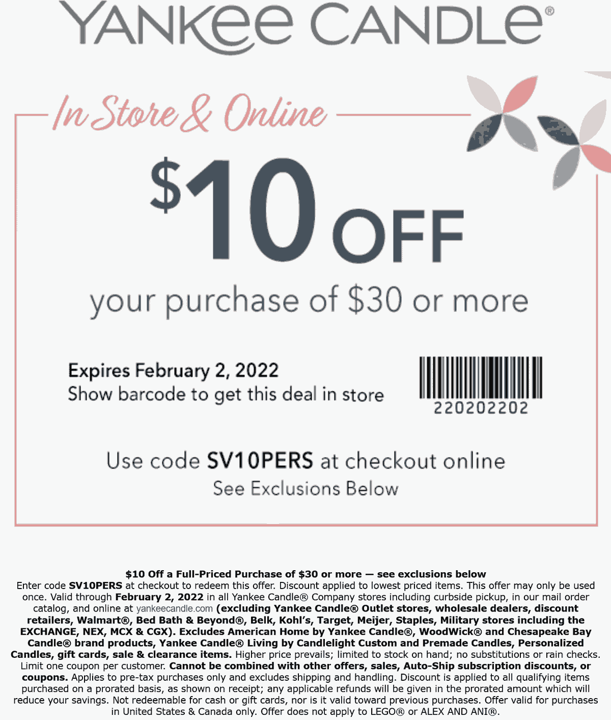 Yankee Candle stores Coupon  $10 off $30 at Yankee Candle, or online via promo code SV10PERS #yankeecandle 