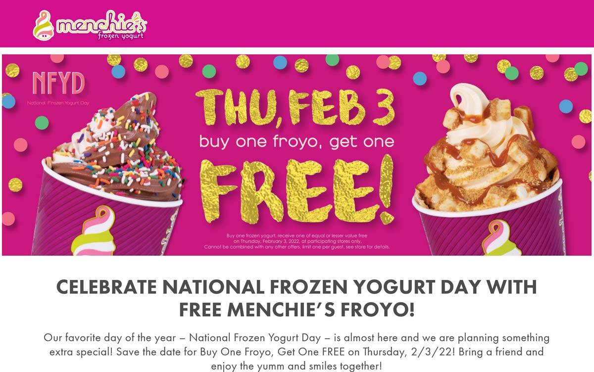 Menchies restaurants Coupon  Second frozen yogurt free Thursday at Menchies #menchies 