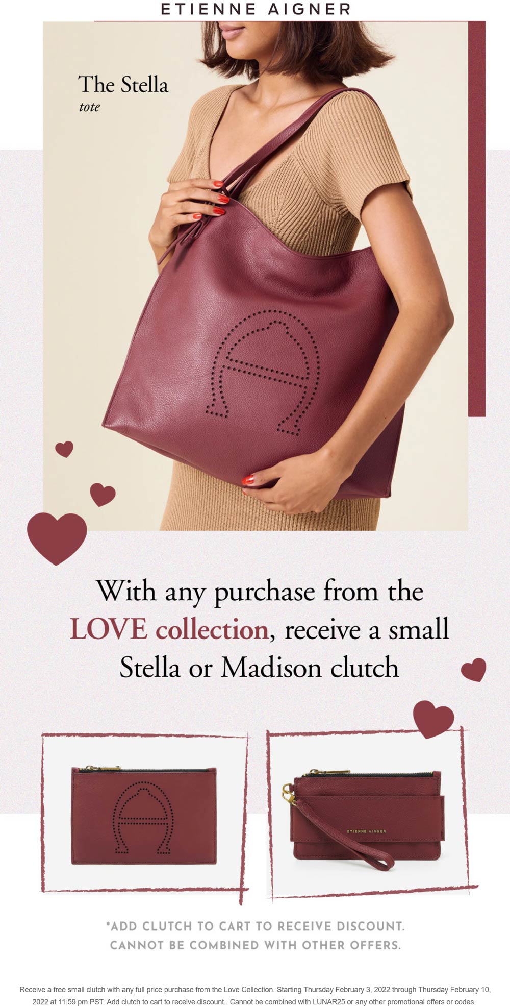 Etienne Aigner stores Coupon  Free clutch with Love collection purchase online at Etienne Aigner #etienneaigner 