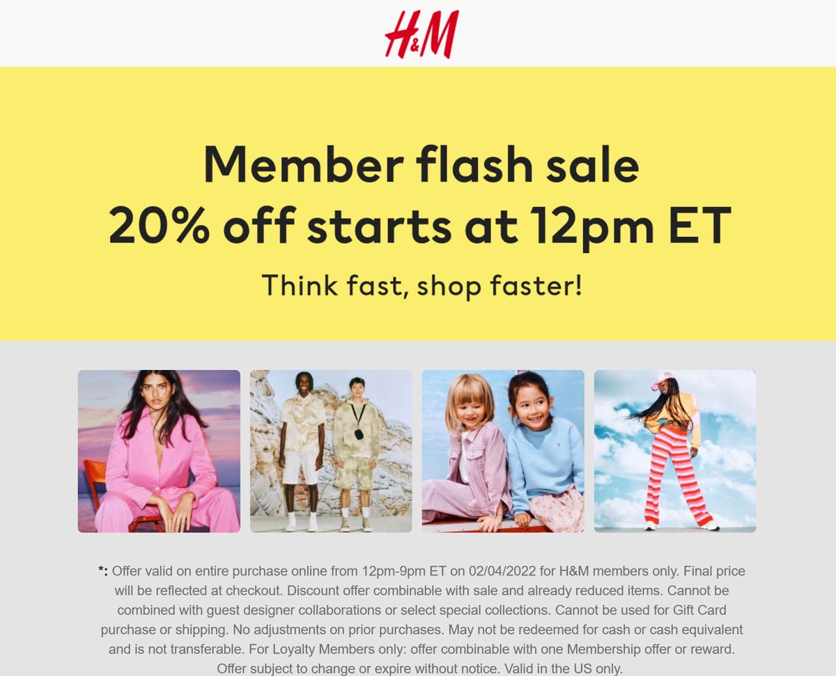 H&M stores Coupon  20% off today for members at H&M #hm 