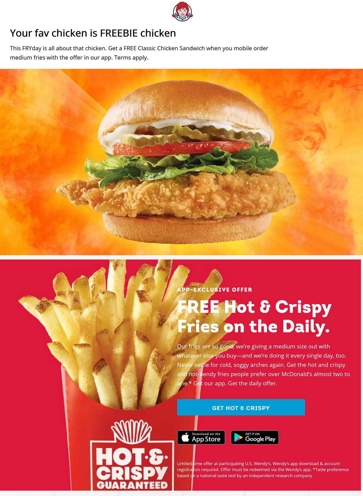 Wendys restaurants Coupon  Free chicken sandwich with your fries today at Wendys #wendys 