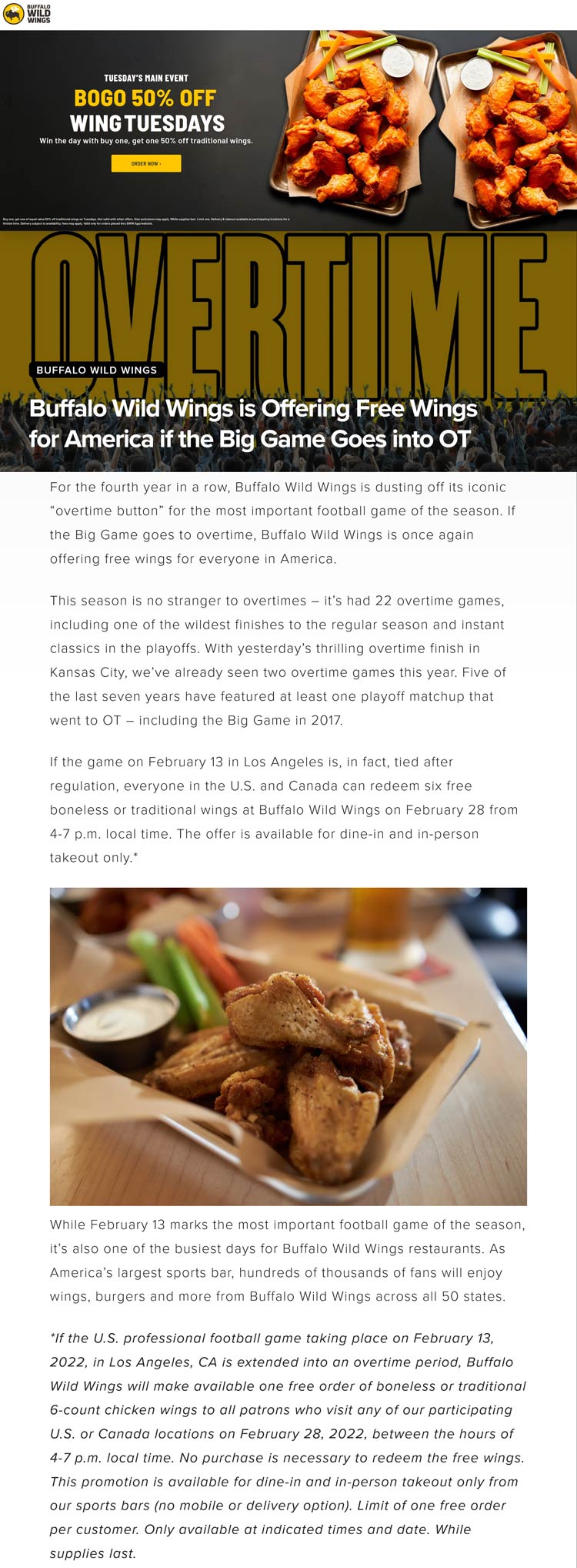 Buffalo Wild Wings restaurants Coupon  Overtime = free wings Sunday at Buffalo Wild Wings #buffalowildwings 