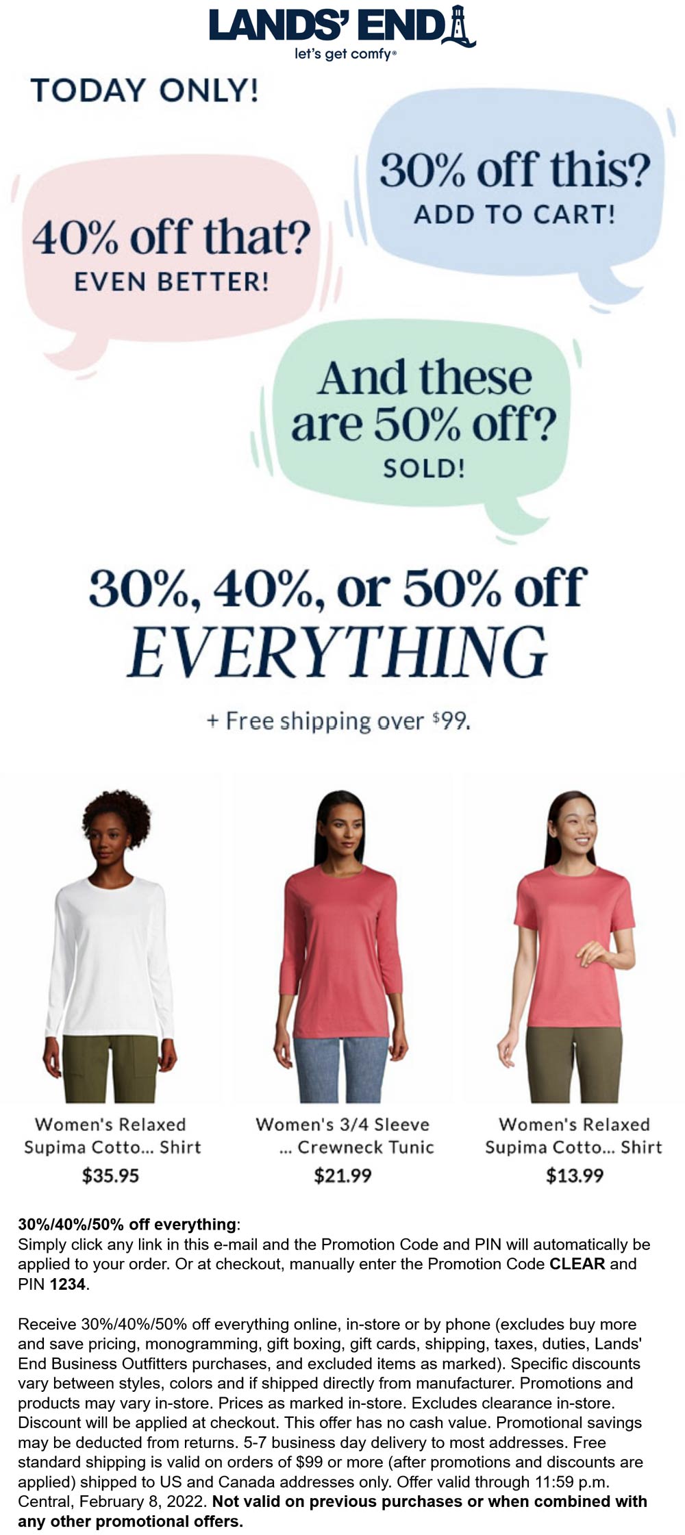 Lands End stores Coupon  30-50% off today at Lands End, or online via promo code CLEAR and pin 1234 #landsend 