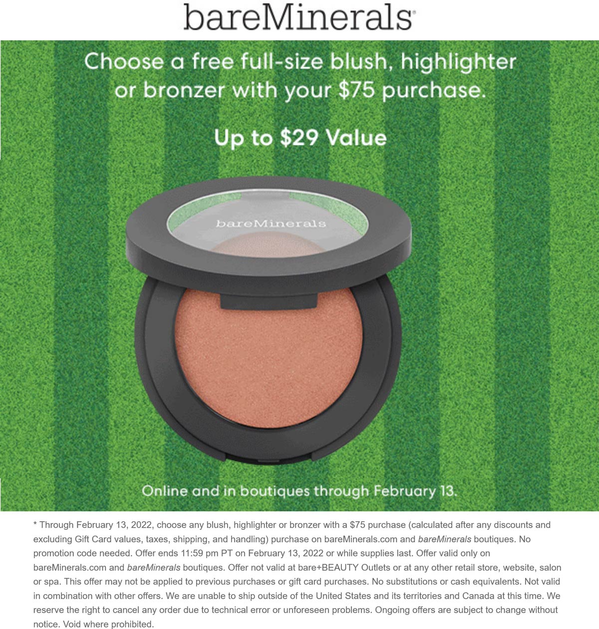 bareMinerals stores Coupon  Free full-size on $75 spent at bareMinerals #bareminerals 