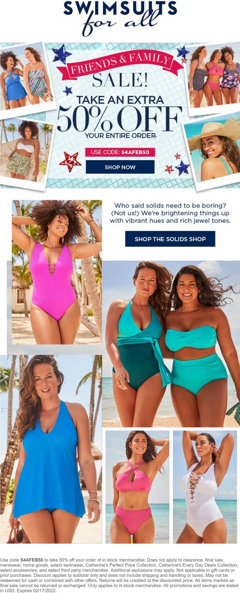 Swimsuits For All stores Coupon  50% off everything at Swimsuits For All via promo code S4AFEB50 #swimsuitsforall 