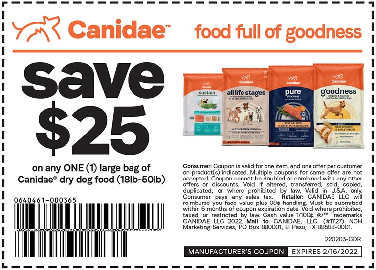 Canidae restaurants Coupon  $25 off a large bag of Canidae dog food #canidae 