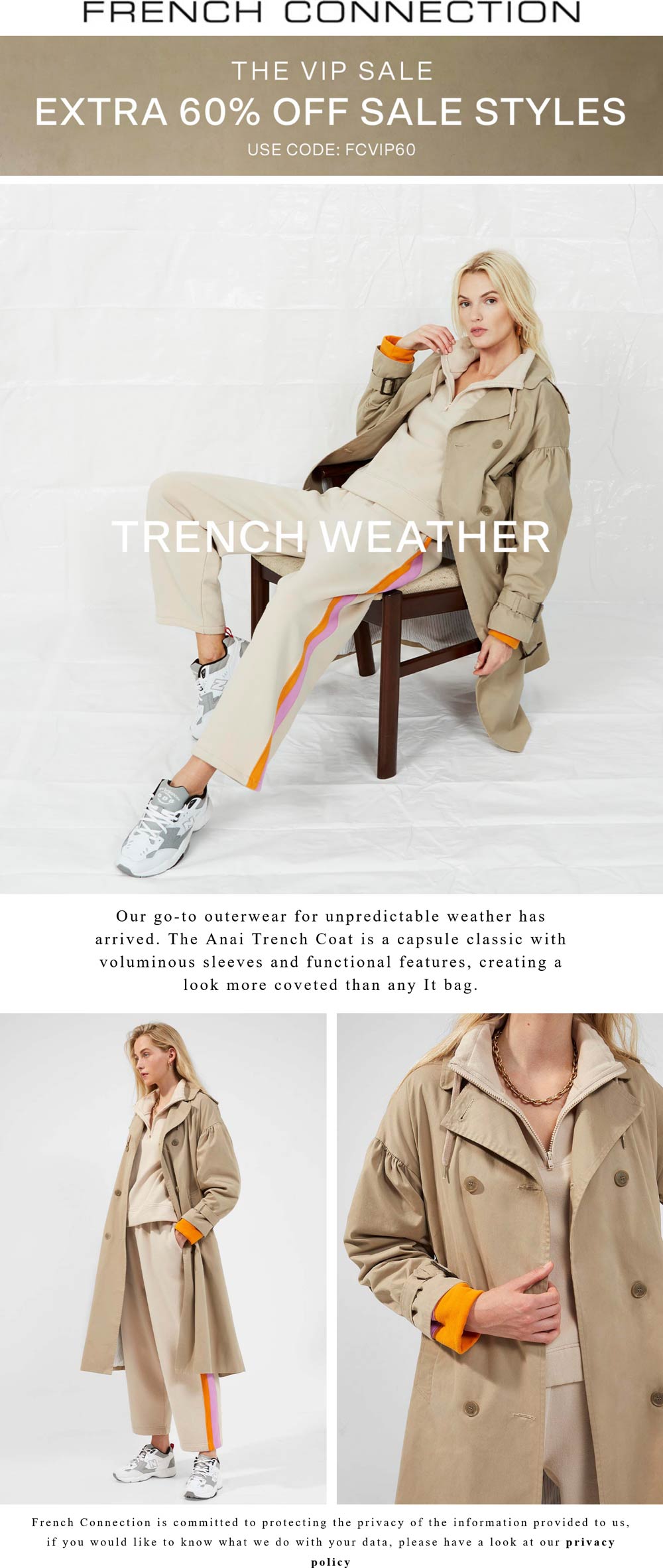 French Connection stores Coupon  Extra 60% off sale styles at French Connection via promo code FCVIP60 #frenchconnection 