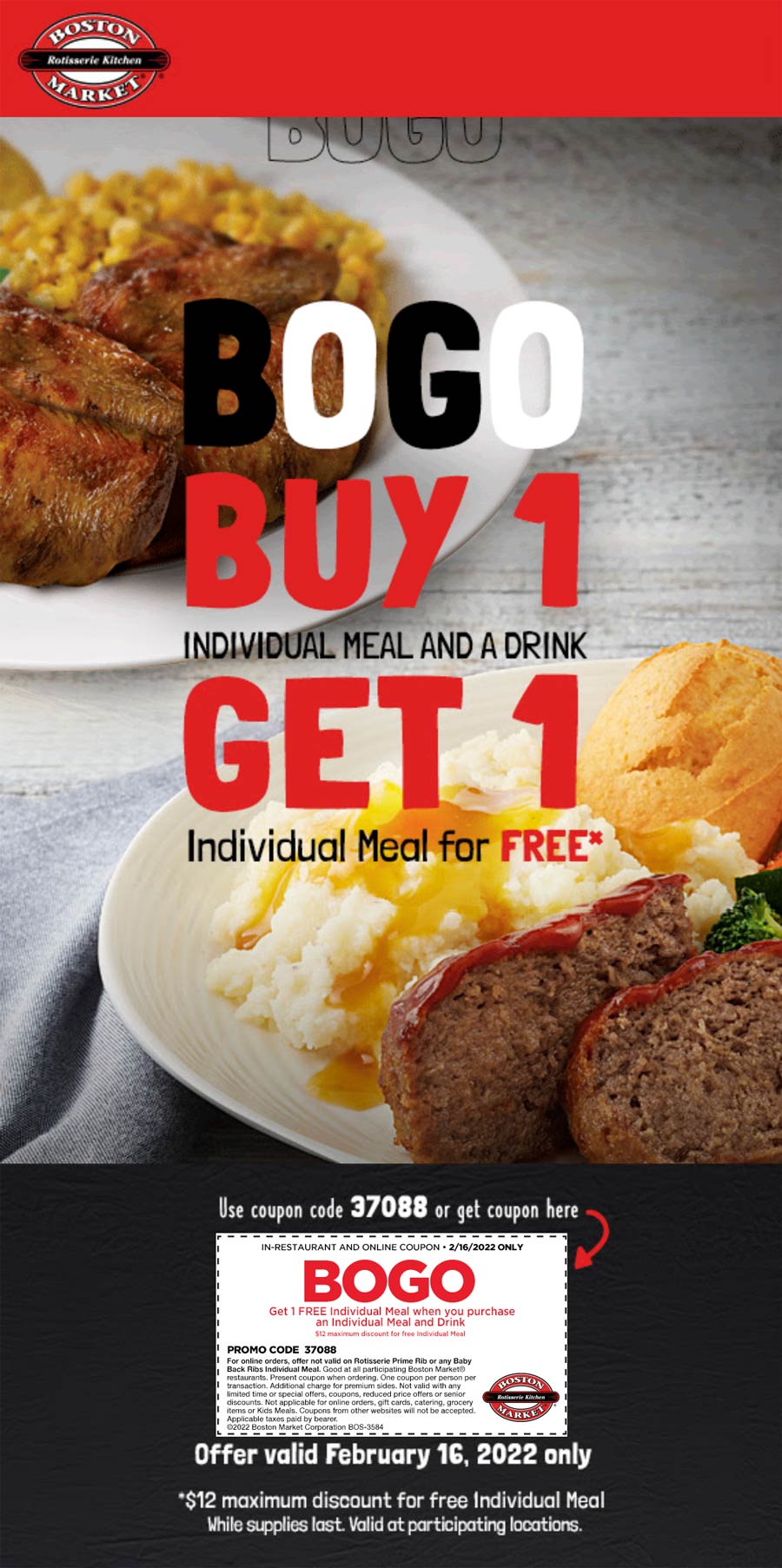 Boston Market restaurants Coupon  Second meal free today at Boston Market #bostonmarket 