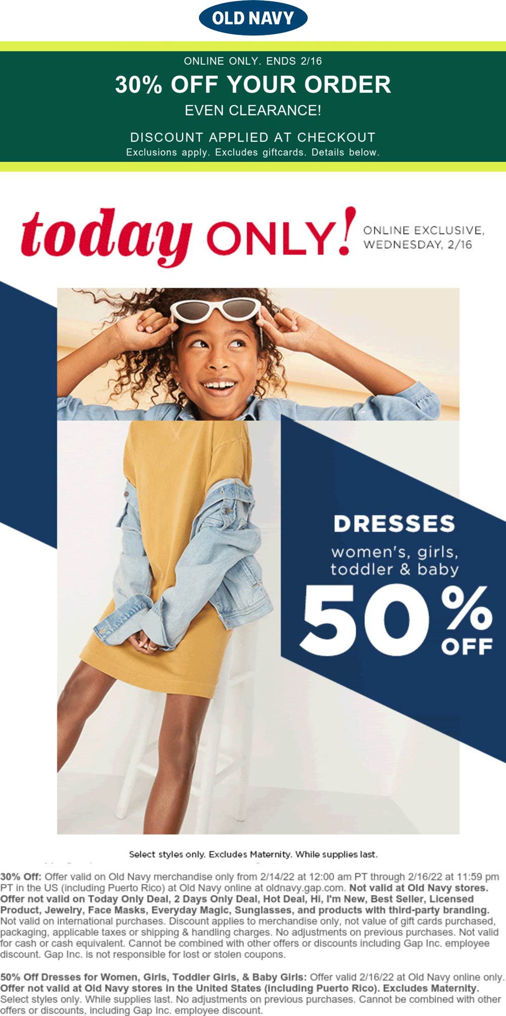 Old Navy stores Coupon  30% off everything & 50% off dresses online today at Old Navy #oldnavy 
