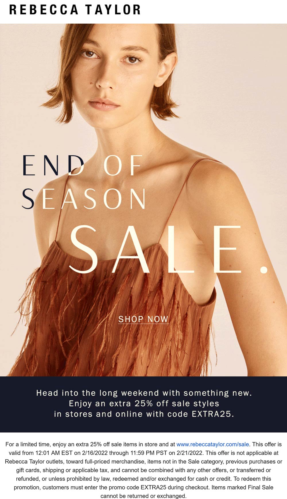 Rebecca Taylor stores Coupon  Extra 25% off sale styles at Rebecca Taylor, or online via promo code EXTRA25 #rebeccataylor 