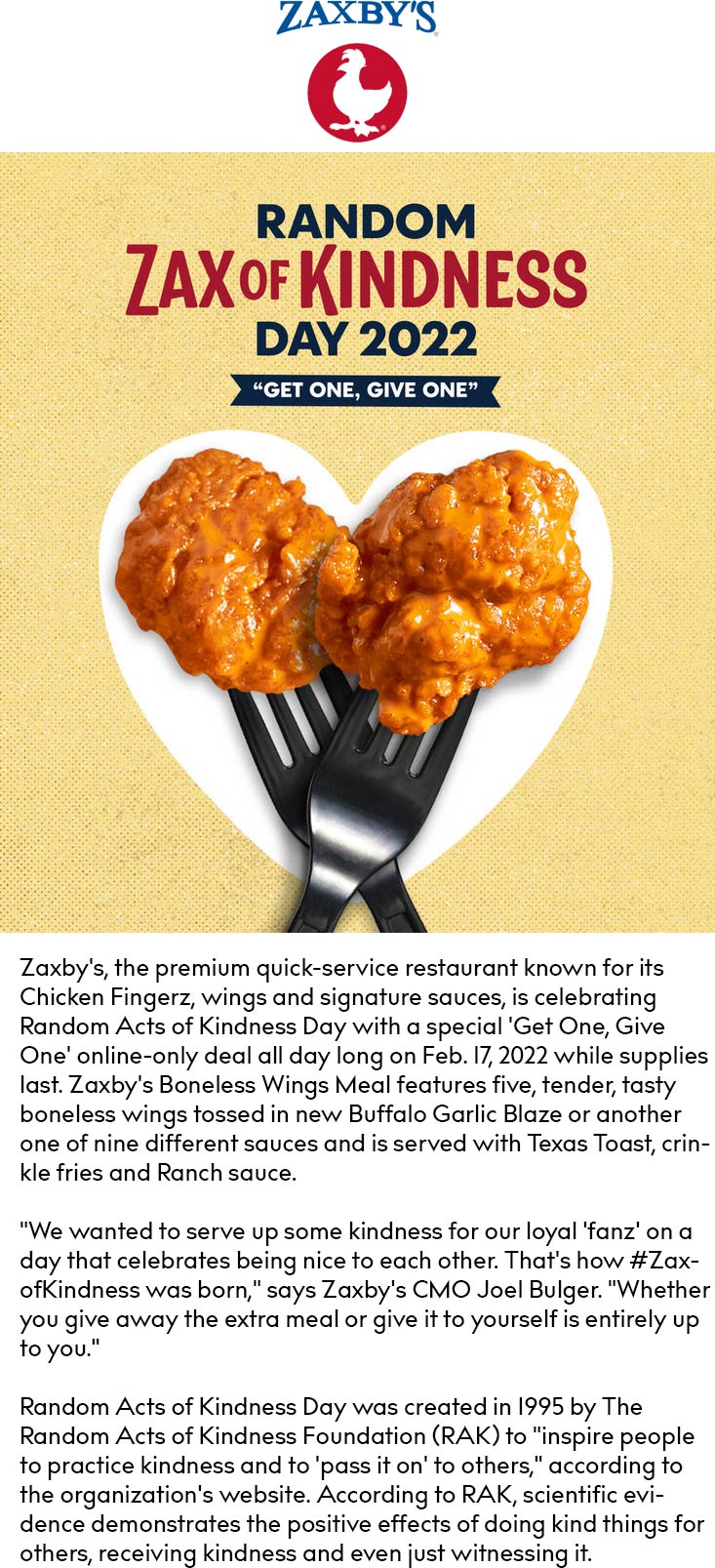 Zaxbys restaurants Coupon  Second boneless wings meal free today at Zaxbys restaurants #zaxbys 