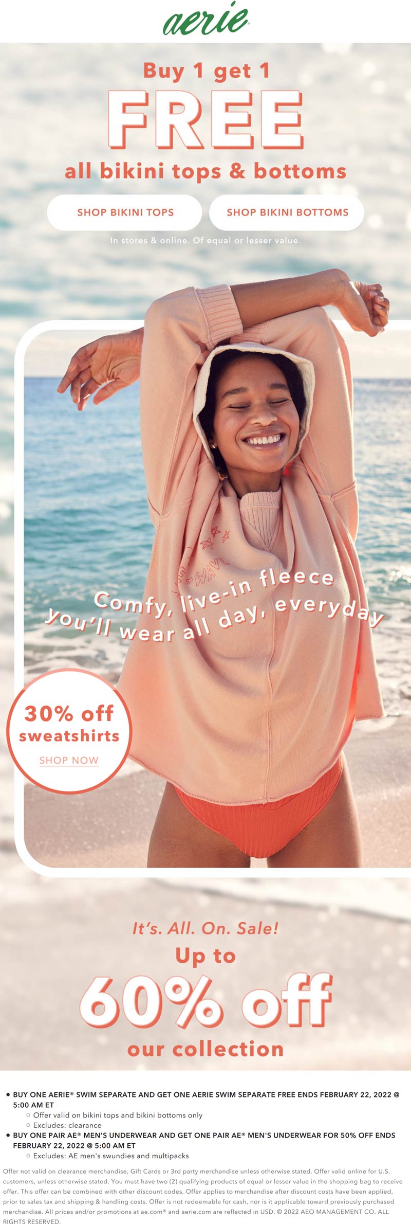 Aerie stores Coupon  Second bikini top or bottom free at Aerie #aerie 
