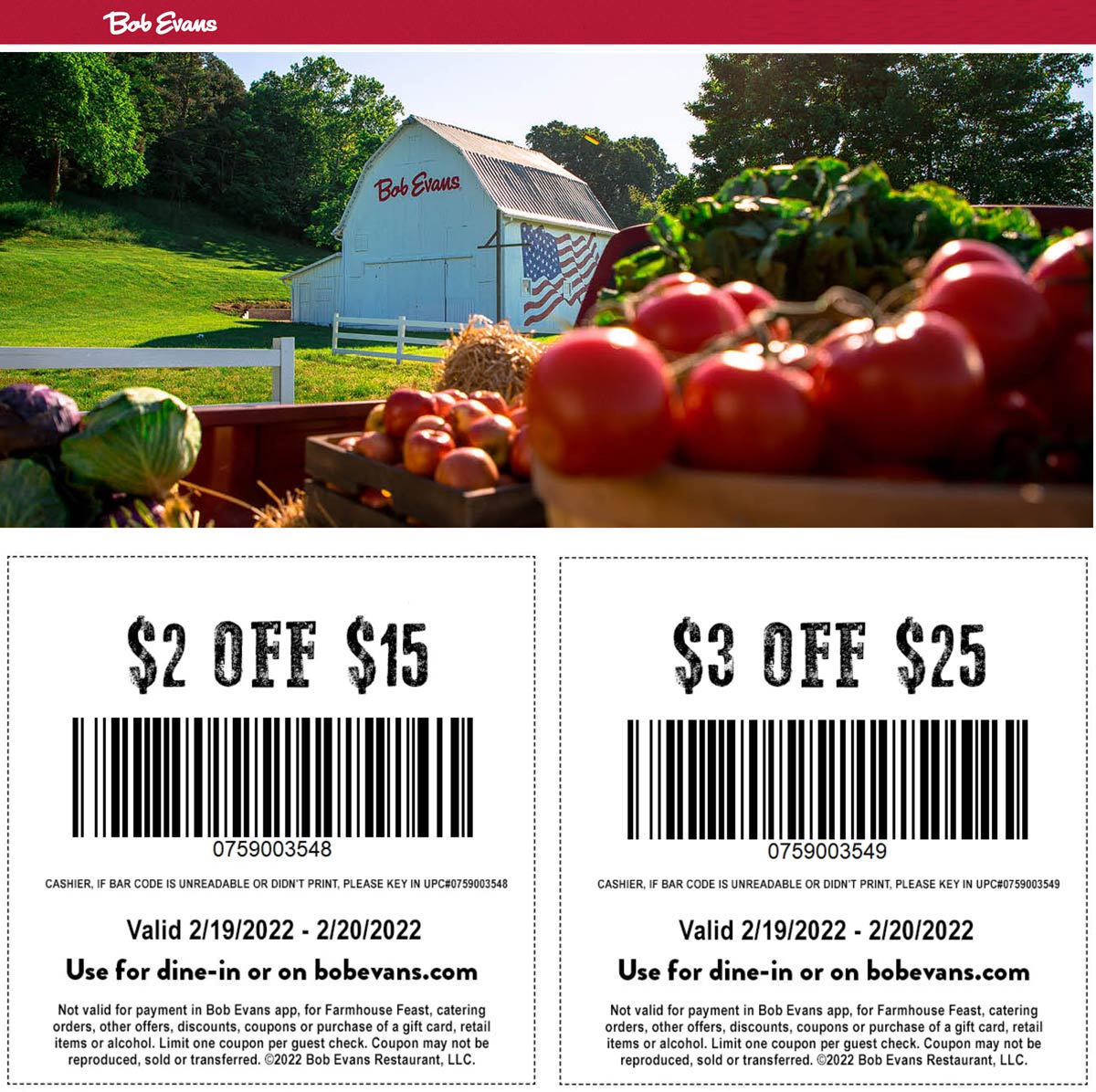 Bob Evans coupons & promo code for [December 2022]