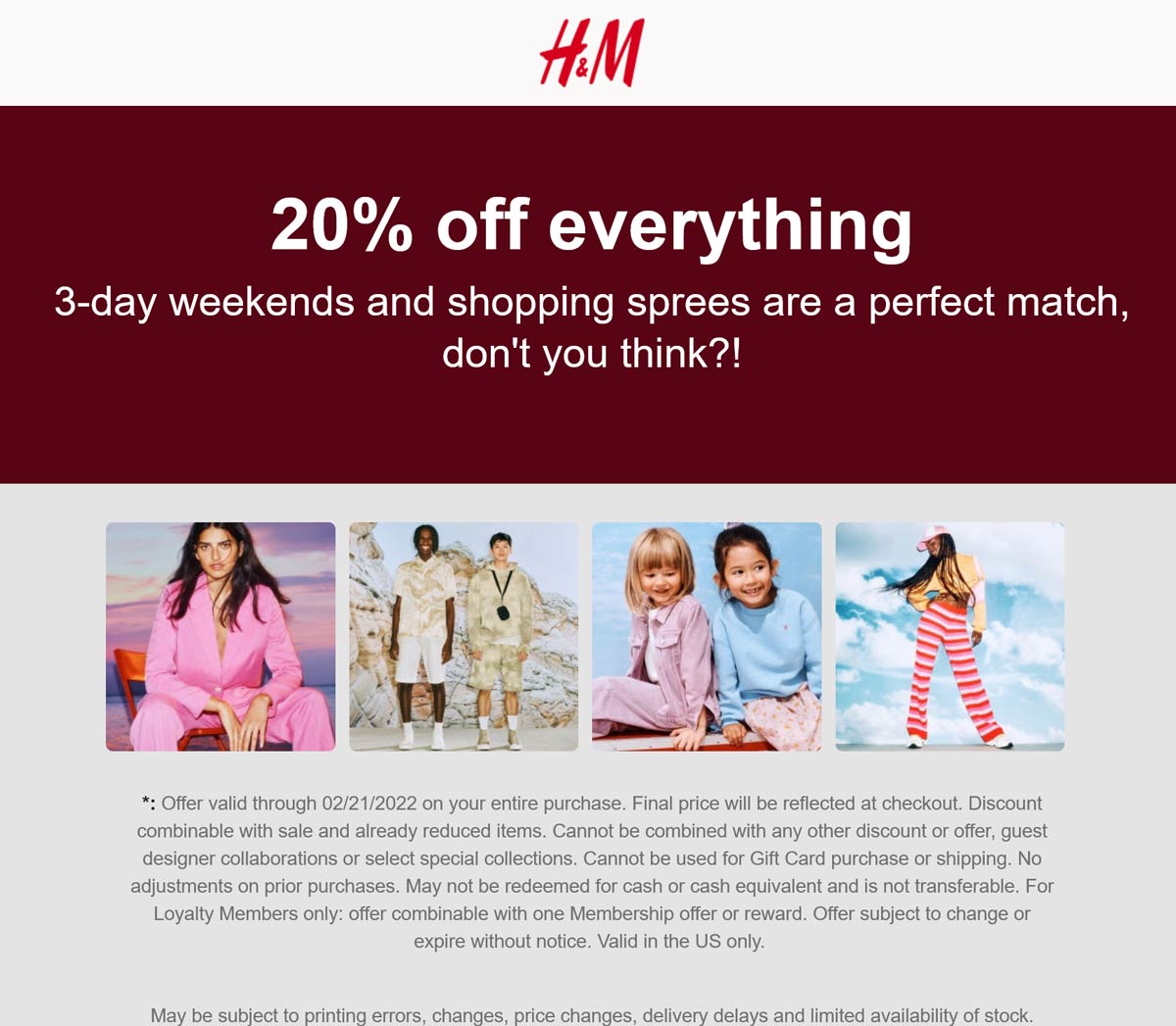 H&M stores Coupon  20% off everything today at H&M #hm 