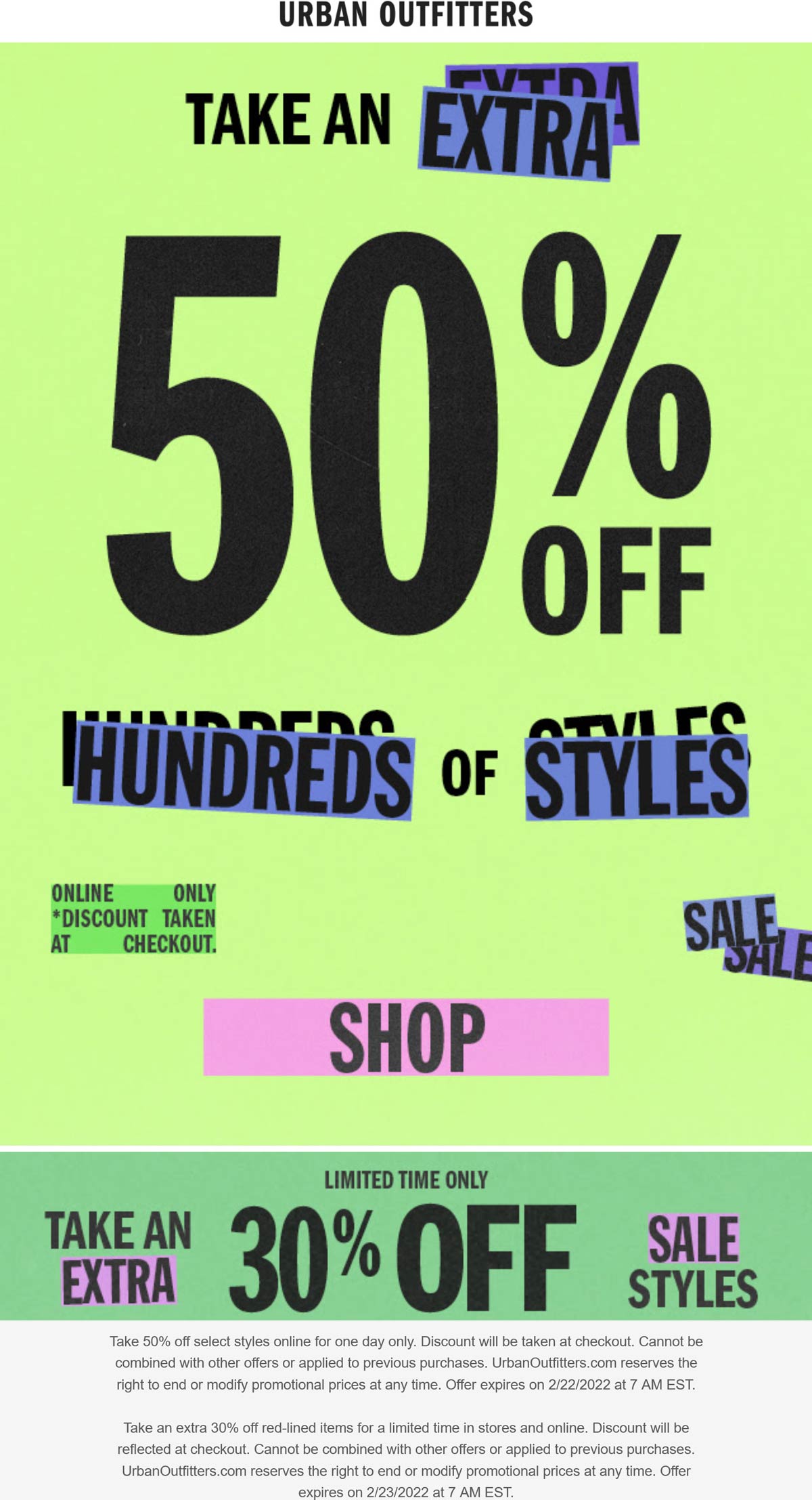 Urban Outfitters stores Coupon  Extra 30-50% off today at Urban Outfitters #urbanoutfitters 