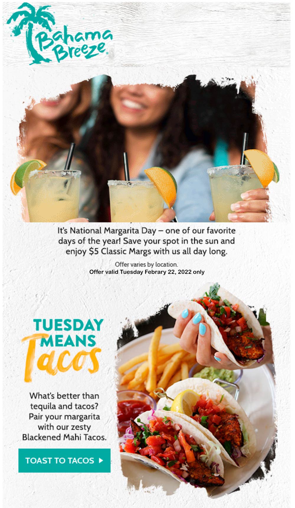 Bahama Breeze coupons & promo code for [December 2022]