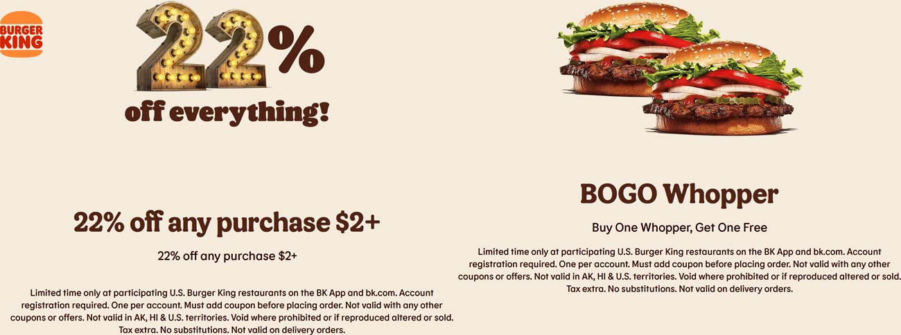Burger King restaurants Coupon  22% off today at Burger King restaurants #burgerking 